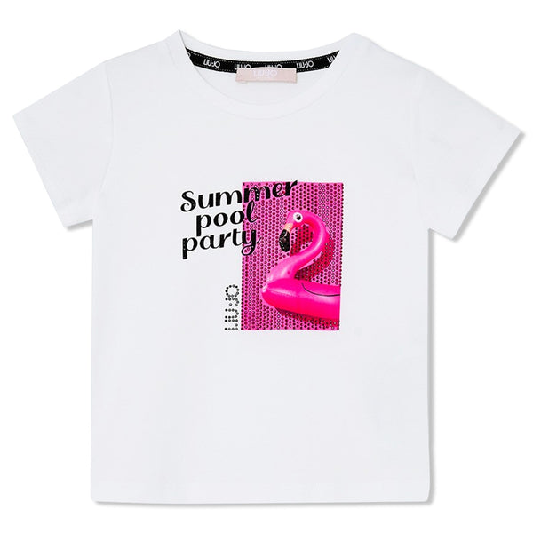 Girls White Cotton Summer Print T-Shirt