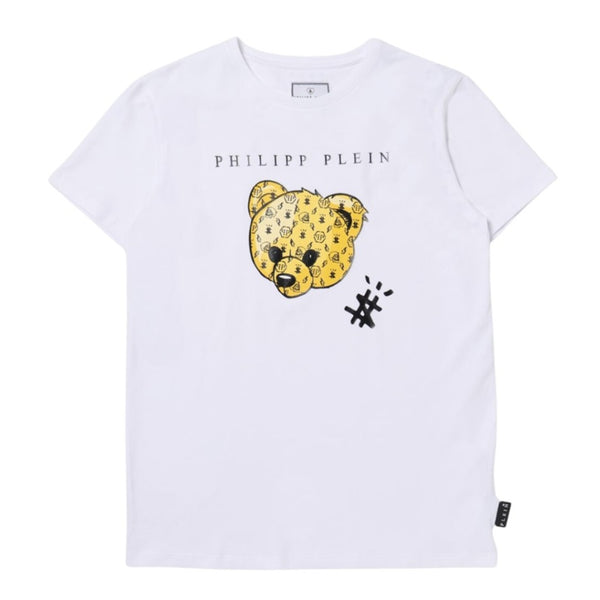 Boys White Teddy Bear-Print T-shirt
