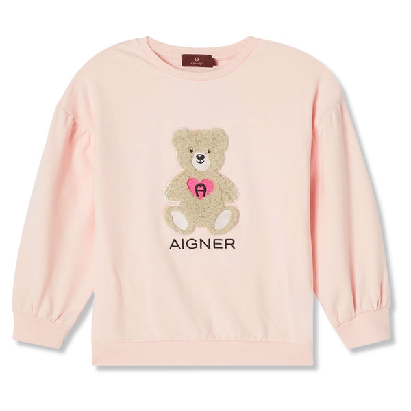 Girls Pink Teddy Bear Logo-Patch Sweatshirts