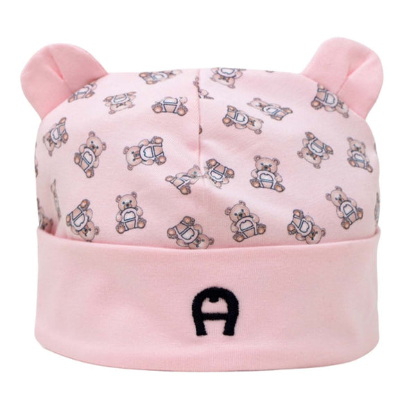 Baby Girls Pink Cotton Bear Logo Hat