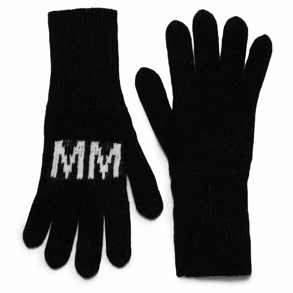 Kids Black Intarsia-Knit Logo Gloves
