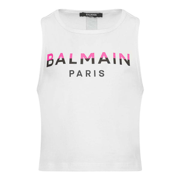 Girls White Logo-Print Sleeveless T-shirt
