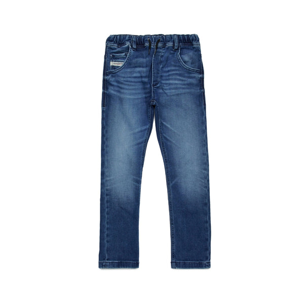 Boys Denim Blue Drawstring-Waist Jeans