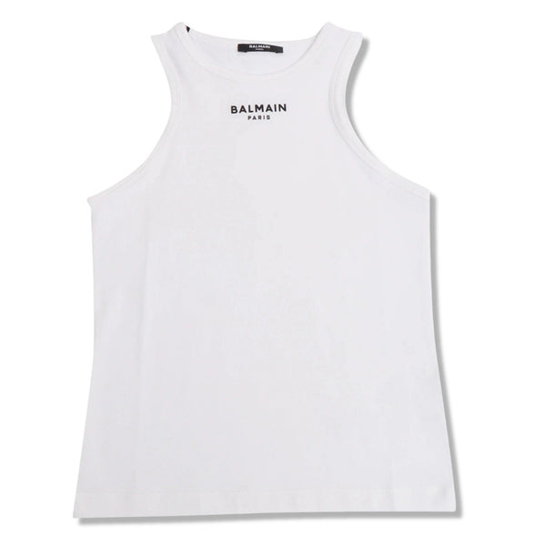 Girls White Rubberised-Logo Tank Top