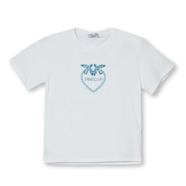 Girls White Bubble T-shirt With Studded Logo