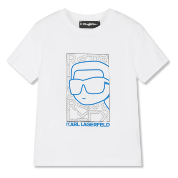 Boys White & Blue Karl Cotton T-Shirt
