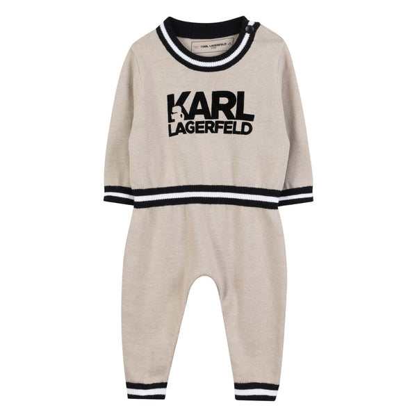 Baby Boy Beige Logo-Print Rompers