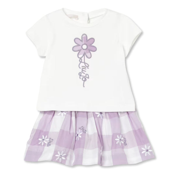 Baby Girls White & Purple Skirt Set
