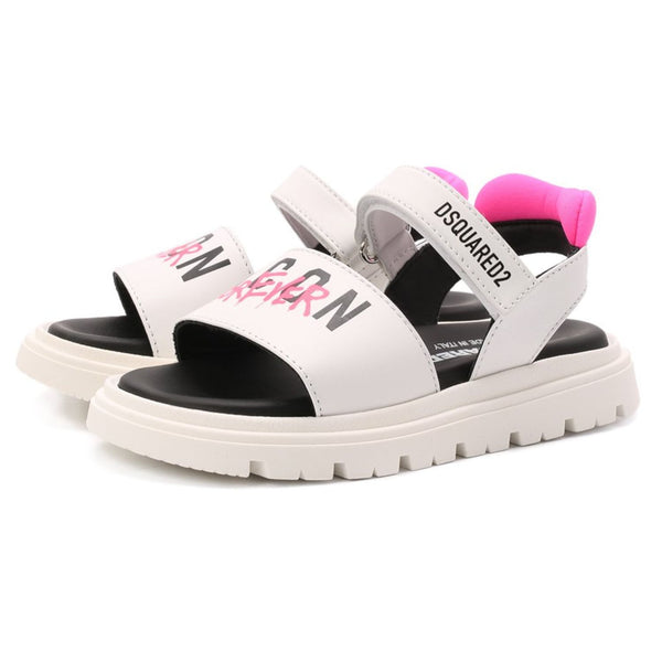 Girls White Icon  Print Sandals