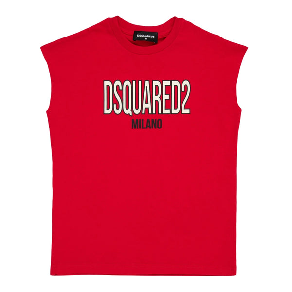 Unisex Red Logo-Print Sleeveless T-Shirt