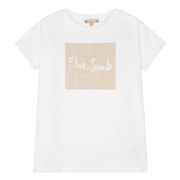 Girls White Beaded Logo T-Shirt