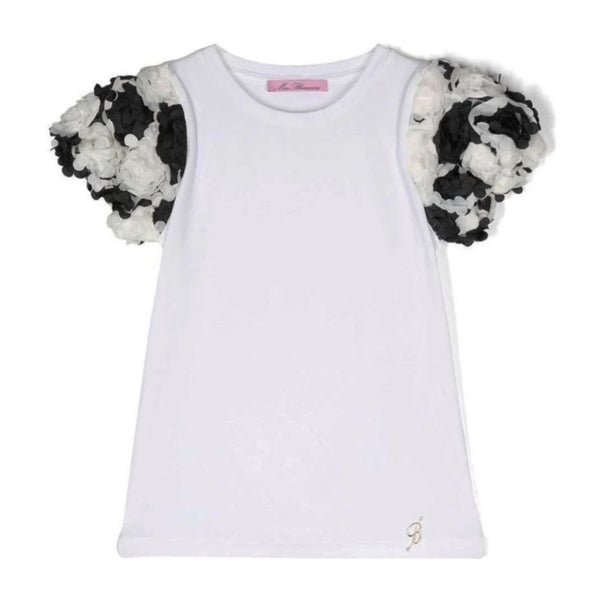 Girls White Floral Detail Cotton T-Shirt