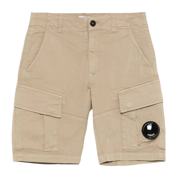 Boys Beige Cargo Pockets Logo-Patch Shorts