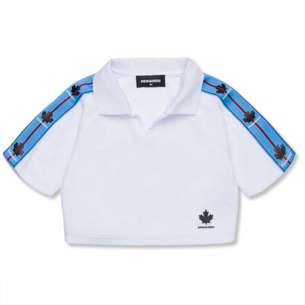 Girls White Chenille Cropped T-shirt