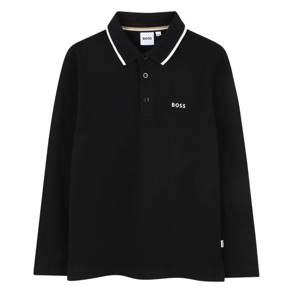 Boys Black Logo-Print Polo T-Shirt