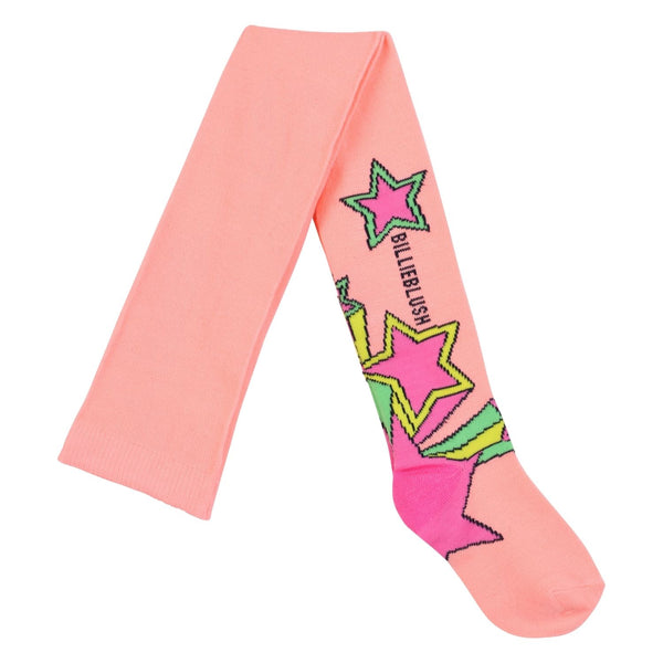 Girls Neon Orange with Pink Shooting Stars Tights