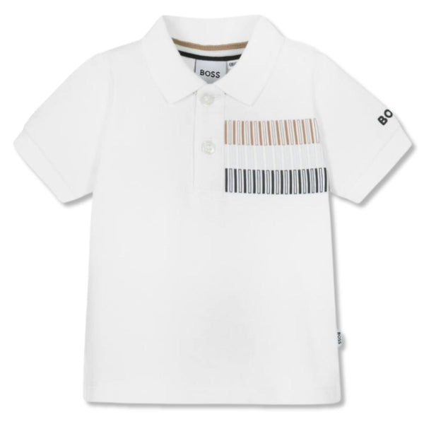 Baby Boys White Cotton Pique Polo Shirt