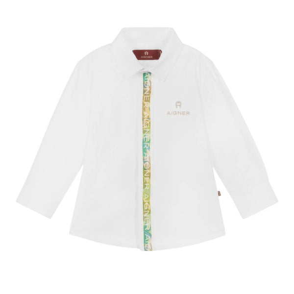Boys White Logo Tape Shirt