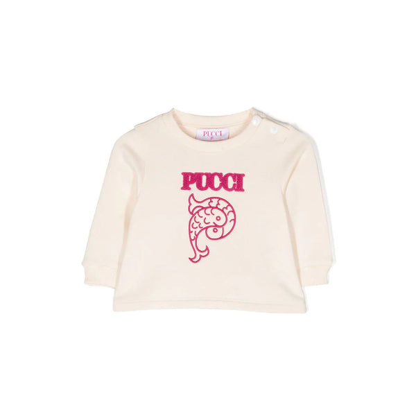 Girls Ivory Embroidered Motif Logo Sweatshirts