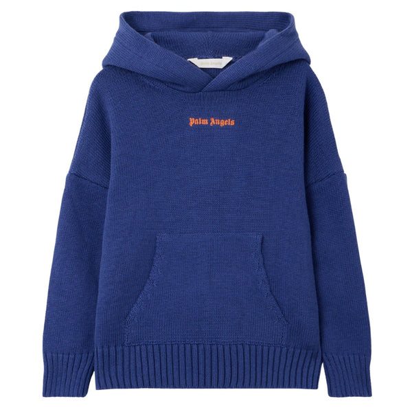 Boys Blue Embroidered Logo-Print Knitted Hoodies
