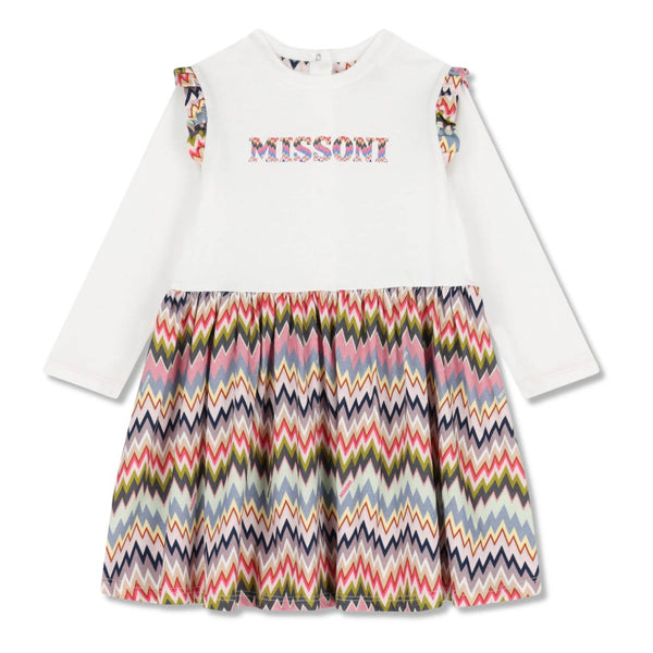 Baby Girls White Chevron-Logo-Print Dress