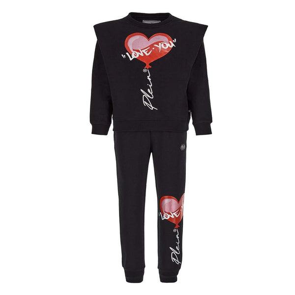 Girl Black Heart Print Tracksuit