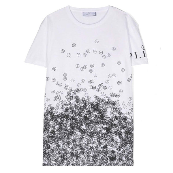 Boys White Abstract-Print Logo Cotton T-Shirt