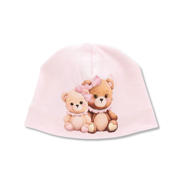 Baby Girls Pink Cotton Teddy Bear Hat