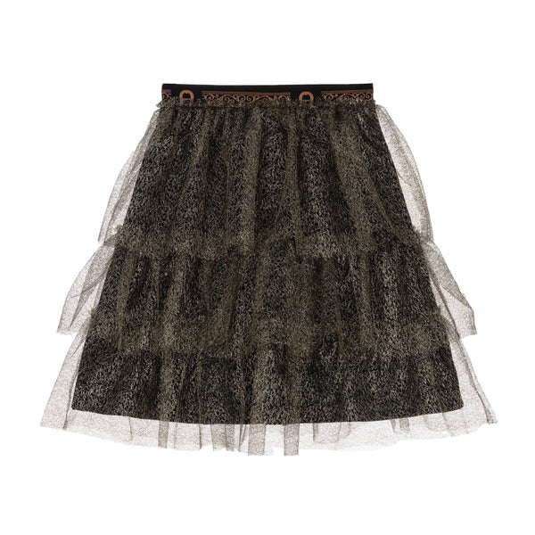 Girls Gold Tulle Mesh Tiered Skirt