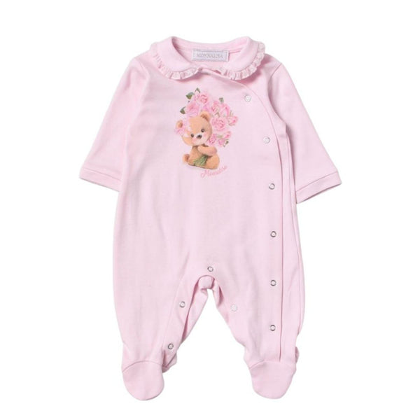 Baby Girls Pink Teddy Print Romper