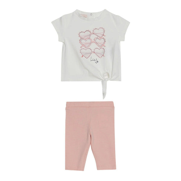 Girls White & Pink Cotton Legging Set