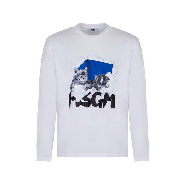 Girls White Cotton Kitten T-Shirt