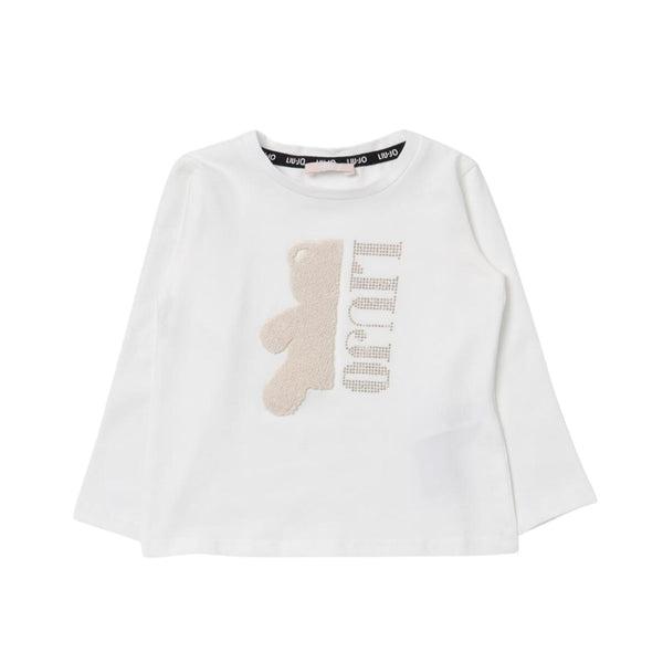 Girls White Logo Print Full Sleeves T-Shirt