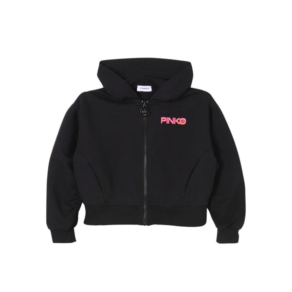 Girls Black Logo-Print Zip-Up Hoodie