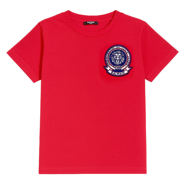 Boys Red Logo-Patch T-shirt