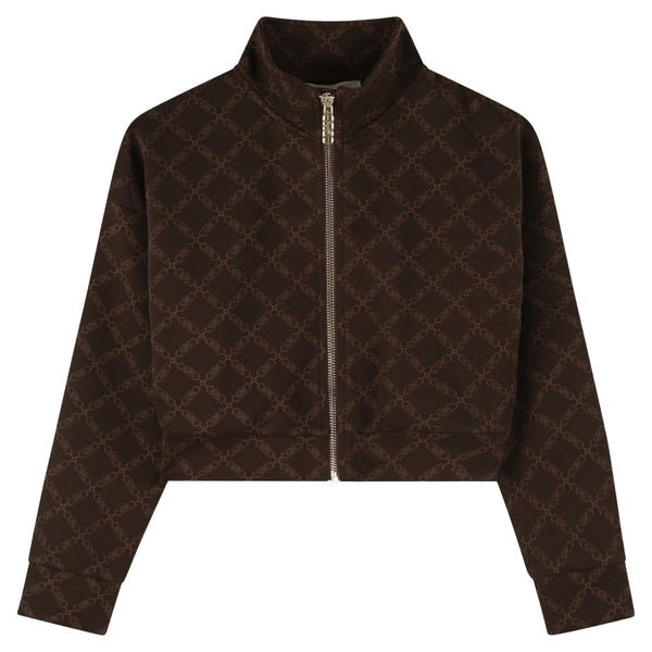 Girls Brown Zip-Up All-Over Logo-Print Sweatshirts
