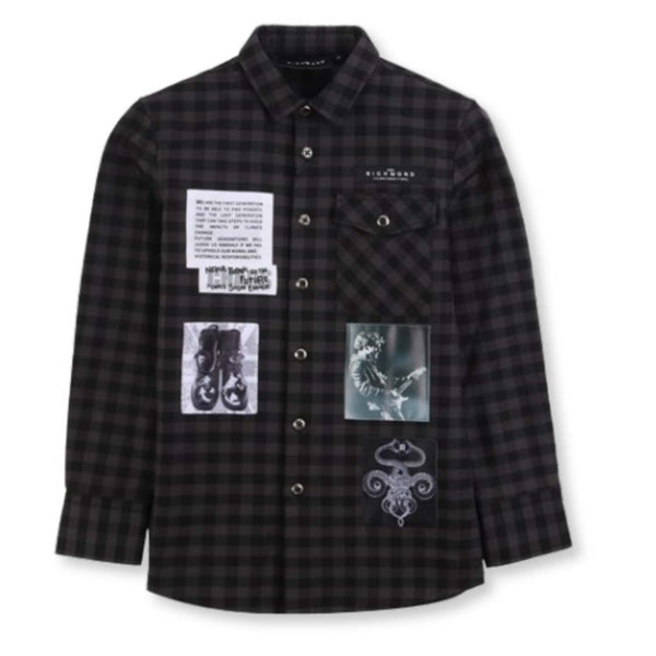 Boys Black Check Printed Shirt