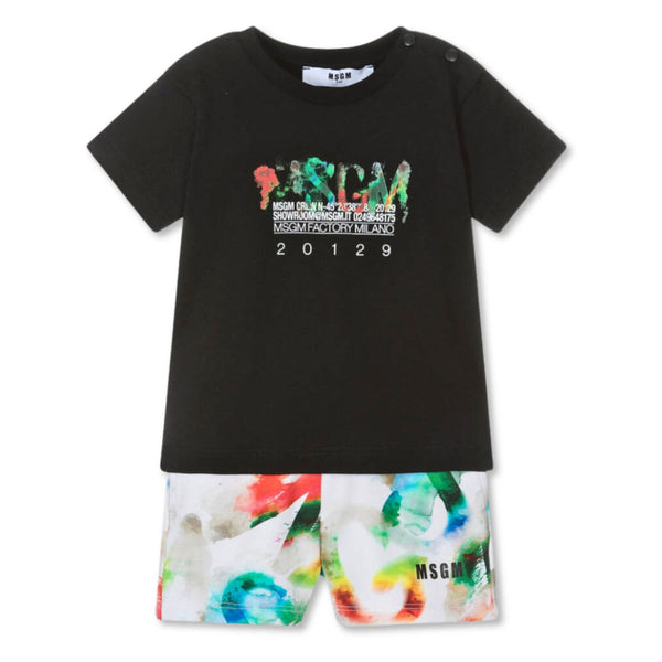 Baby Boys Black Cotton Watercolour Shorts Set