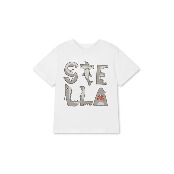 Boys White Cotton Shark Logo T-Shirt