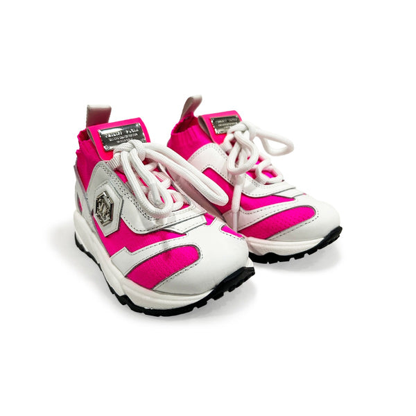 Girls Pink & White Logo-Patch Sneaker