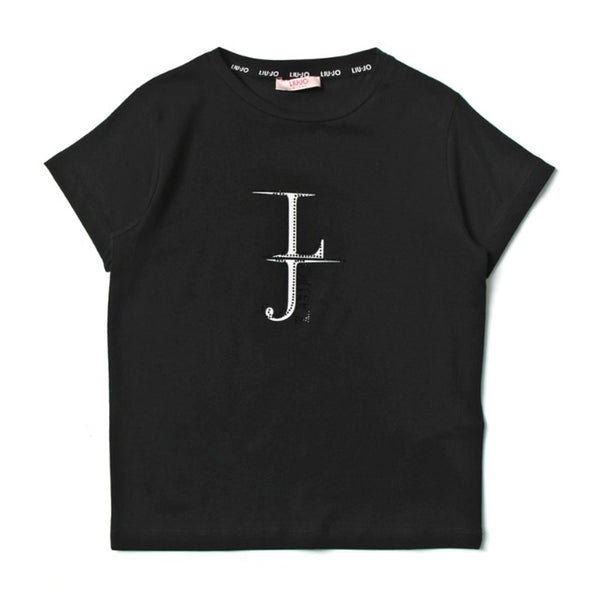 Girls Black Cotton Logo T-Shirt