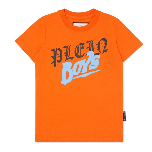 Boys Orange Logo-Print Cotton T-Shirt