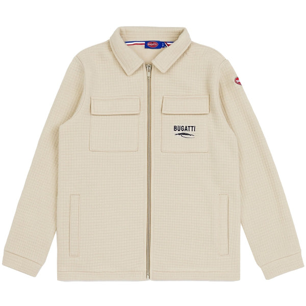 Boys Beige Embroidered-Logo Zip-Up Shirt