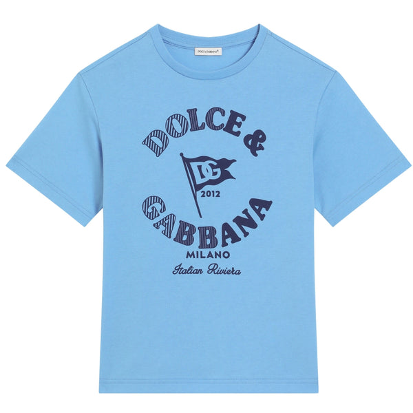 Boys Blue Cotton Flag Logo T-Shirt