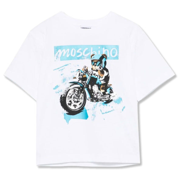 Boys White Motorbike Bear T-Shirt