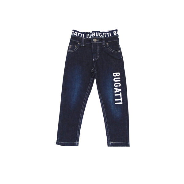 Blue Denim Pants with Embroidered Logo for Boy