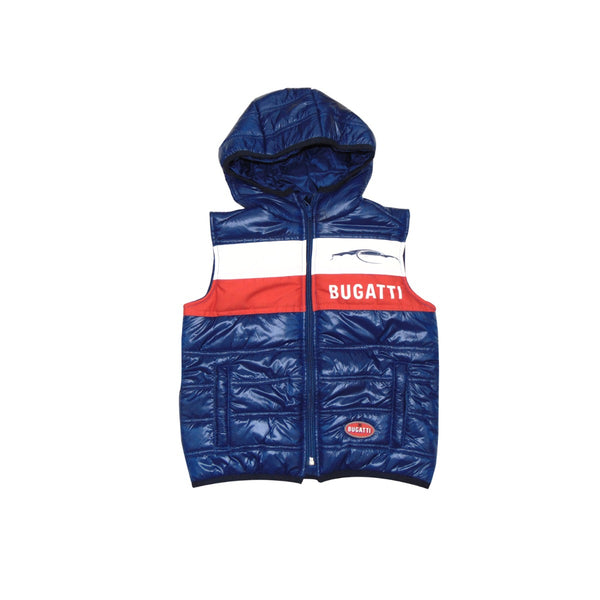 Cut-Sleeve Blue Bugatti Puffer Jacket with Front Zipper & Attached Cap