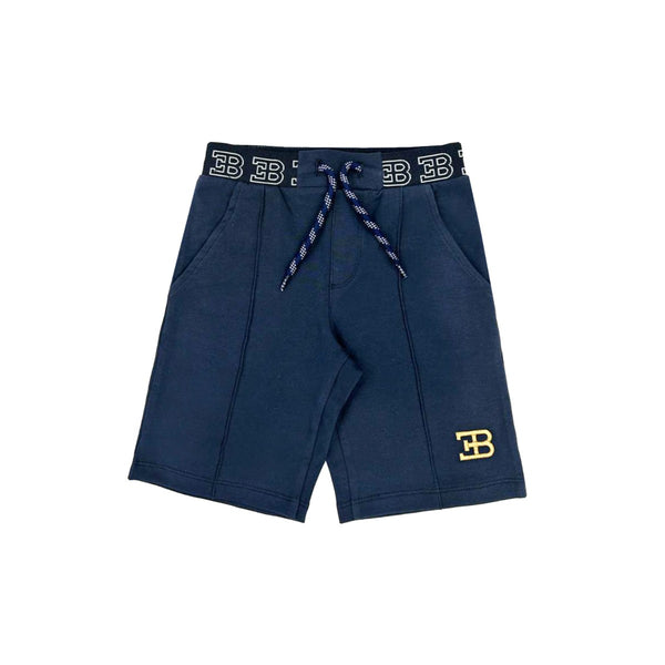 Boys Navy Blue Shorts With Logo Waistband