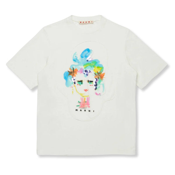 Girls Ivory Sequin Portrait Art T-shirt