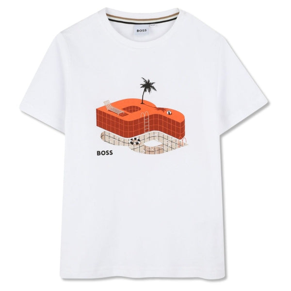 Boys White Swimming Pool Print T-Shirt